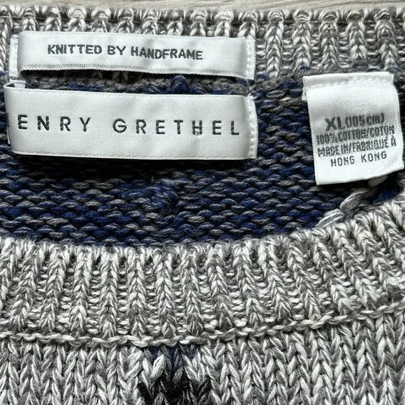 VTG HENRY GRETHEL Sweater Argyle Gray Blue XL Y2K 90s Handframe Knit Abstract - Picture 12 of 12